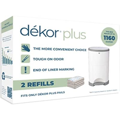 Dekor Plus Diaper Pail Refills|2 Count|Most Economical Refill System|Quick & Easy to Replace|No Preset Bag Size–Use Only What You Need|Exclusive End-of-Liner Marking|Baby Powder Scent Package may vary