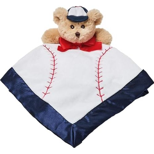 Bearington Baby Lil’ Slugger Snuggler, 15 Inch Baseball Plush Stuffed Animal Teddy Bear Security Blanket Lovey for Babies