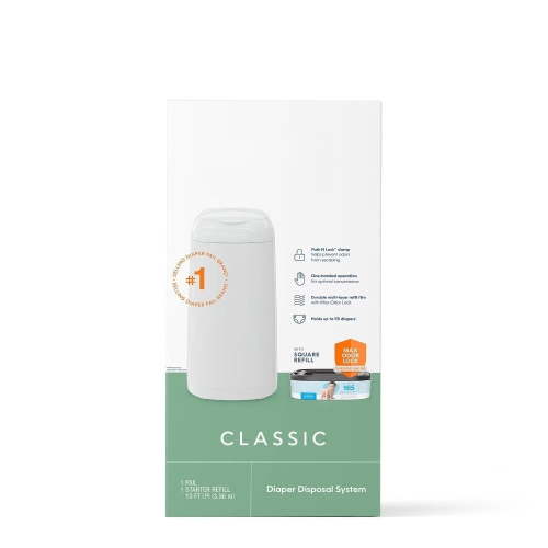 Classic Diaper Pail with Odor Locking Clamp and One-Hand Operation