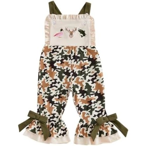Toddler Baby Girl Bell Bottoms Romper Jumpsuit Kids Camo Overalls Suspender Flare Pants Outfit