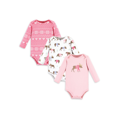 Hudson Baby Long Sleeve Bodysuits 3pk, Pink Moose Bear, Sizes: 0/3M-18/24M