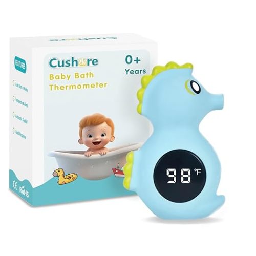 Baby Bath Thermometer Safety, Auto ON/Off Waterproof Bathtub Thermometer, Digital Shower Water Temperature Sensor, Bathtub Floating Toy, Seahorse
