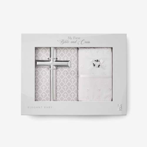 Eyelet Covered Bible & Cross Christening Gift Set – Elegant Baby