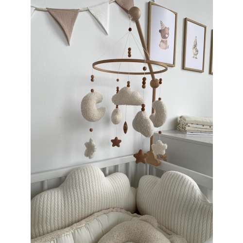 Baby Mobile Clouds & Moons | Neutral Crib Mobile | Nursery Decor for Newborn