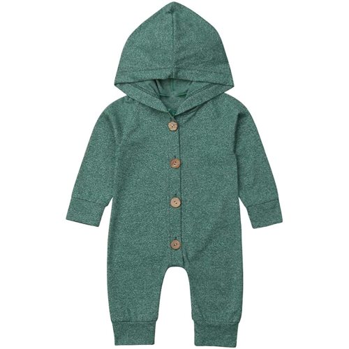 Newborn Kids Baby Boys Cute Solid Color Long Sleeve Hooded Romper Jumpsuit Top Outfits Clothes Green