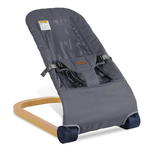 Baby Bouncer,Portable Baby Bouncer seat for Babies Newborn Bouncer Seat with 3-Point Harness,Ergonomic Design Infants Bouncy seat with Polyster Fabric Wood Grain,Natural Vibrations (Grey)