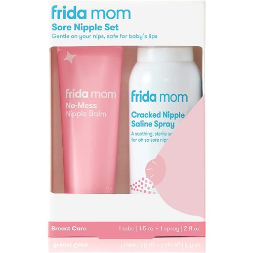 Frida Mom Sore Nipple Set | Cracked Nipple Saline Spray, No-Mess Nipple Cream | 2 Piece Set | Breastfeeding Set for New Moms