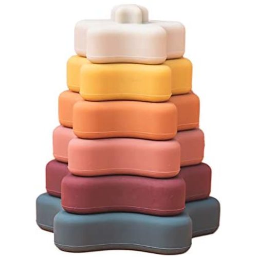 Promise Babe Silicone Stacking Rings Toy with Star Shape Soft Stacker Blocks Baby Toddler Toys,Development Sensory