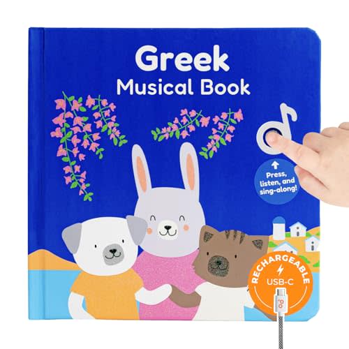 Cali's Books Greek Nursery Rhymes - Bilingual Children's Books, USB C Rechargeable, Interactive Musical Book for Baby, Toddlers, Bilingual Baby Books, Greek for Kids