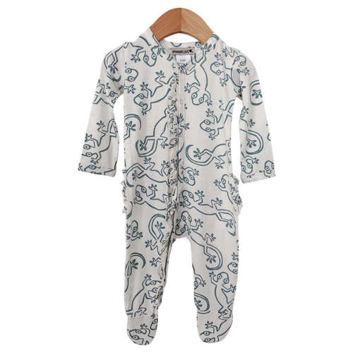 Ruffle Snap Footie, Lizard Cloud White