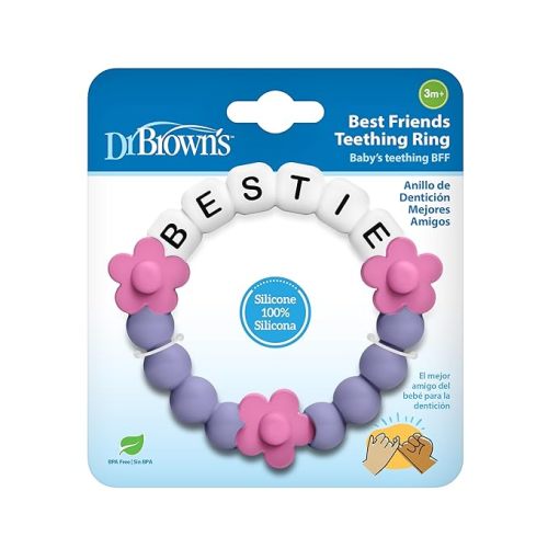 Dr. Brown's Best Friends Teething Ring, 100% Silicone Massaging Teether Toy, Pink and Purple, BPA-Free, 3m+