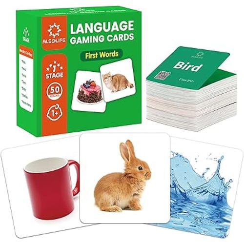 50 First Words Flash Cards for Baby with Fun Videos| Extra Thick Picture Cards for Speech Therapy Noun Cards for Kids Speech Delays| Aba Therapy, Autism Learning Materials ESL Teaching