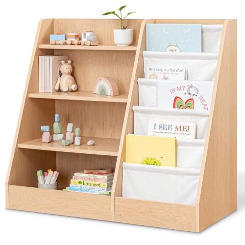 Comfy Cubs Kids Bookshelf 35.2 x 15.7 x 31.5 Inches - Sturdy Montessori Shelf with Soft & Hard Shelves