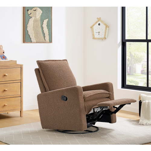 Soho Baby Coventry Manual Upholstered Glider Recliner Rocking Chair 360° Swivel for Nursery and Living Room – Boucle Teddy Brown​