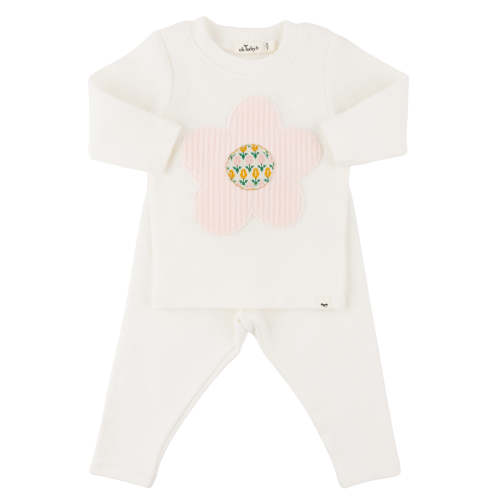 oh baby! Two Piece Set - Quilted Flower Applique - Cream