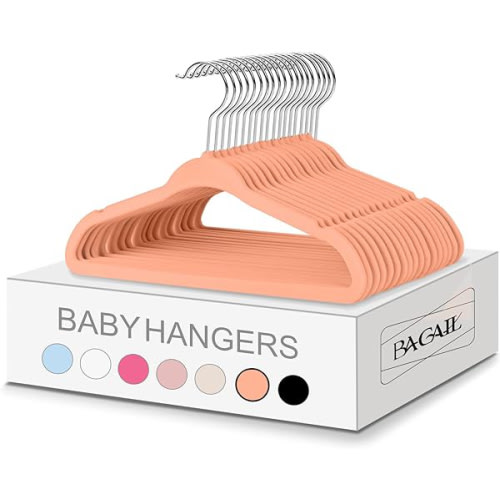 BAGAIL Kids Velvet Hangers 11 Inches Children's Clothes Hangers Non-Slip Baby Hangers for Infant/Toddler (Ivory,50pack)