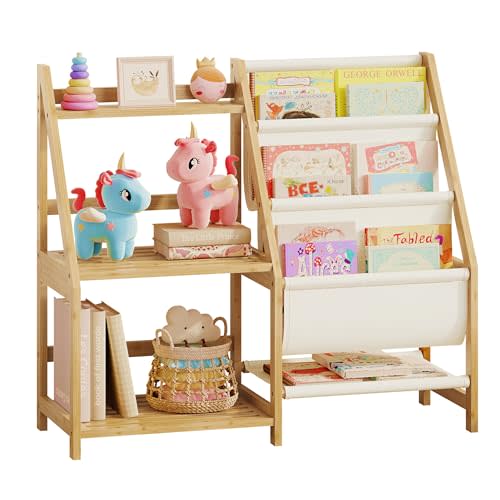BAMBANG Kids Bookshelf and Toy Storage, 3 Tier Toddler Book Shelf, Montessori Bookshelf Baby Bookcase for Nursery, Bedroom, Playroom, Toy Storage Organizer, Natural