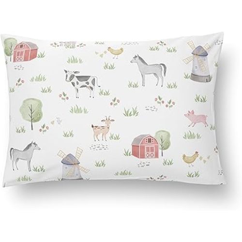 Sweet Jojo Designs Farm Animals Boy Girl Unisex/Gender Neutral Toddler Pillow with Pillowcase 13 x 18 in Small Airplane Travel Essentials Must Haves Sleeping Pets Kids Bed Watercolor Farmhouse Cow Pig