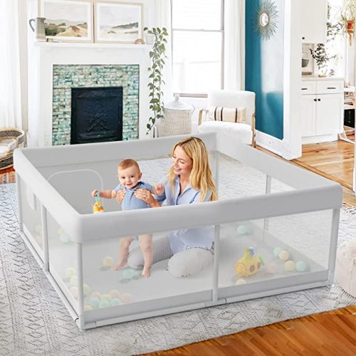 Fodoss Baby Playpen, Playpen for Babies and Toddlers, 47x47inch Small Baby Play Pen,Toddler Playpen for Apartment,Play Yard for Baby,Baby Activity Play Fence, Extra Large Baby Playard - 47x47inch Light Grey