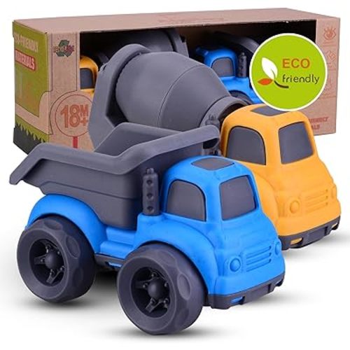 Toddler Car Toys for 3 4 5 Year Old, BPA Free, Phthalates Free, PVC, Dump Truck, Mixer Cement, Easter Basket Christmas Birthday Gifts for 3 4 5 Year Boy Girl.
