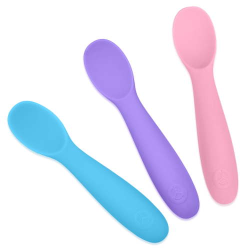 WeeSprout Baby Spoons for Self Feeding 6 Months +, Sensitive Gums & Teeth, 3 Pack + Case