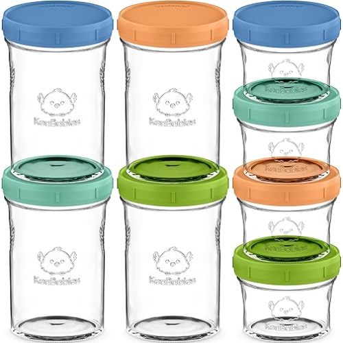 KeaBabies 4pk 8oz & 4pk 4oz Glass Baby Food Containers with Lids - Leak-Proof, Microwavable Small Glass Jars, Baby Purees & Toddler Snack Storage Containers, BPA-Free, Dishwasher & Freezer Safe (Kea)