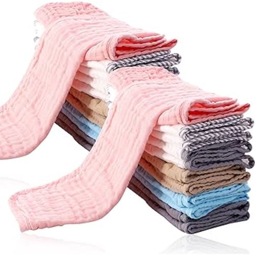 24 Pack Muslin Burp Cloths for Baby - Ultra-Soft 100% Cotton Baby Washcloths - Large 20'' by 10'' Super Absorbent Milk Spit Up Rags - Burpy Cloths for Unisex, Boy, Girl - Multicolor