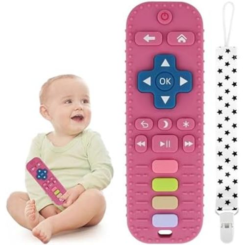 Baby Teether Toy for Babies 0-24 Months TV Remote Control Shape Chew Toy Teething Relief Baby Toys for Infants (Rose red)