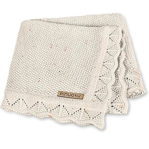 Knitted Baby Blanket for Boys & Girls, 100% Cotton Receiving Swaddle Crib & Stroller Blanket for Newborns, Infants, Toddlers, Oatmeal Fleck, 40 x 31 Inches