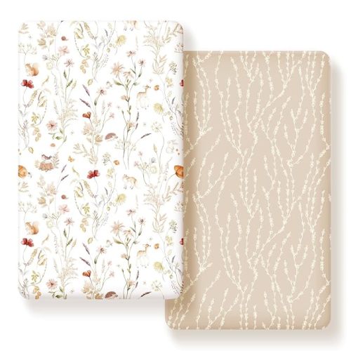 Stretch Ultra Soft Jersey Knit Fitted Crib Sheets Set 2 Pack, Universal Fit All Standard Crib Mattress Pads Safe and Snug, Crib Fitted Sheet with Deep Pocket, Original Design for Baby
