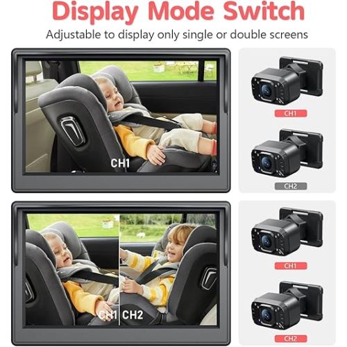 Itomoro Baby Car Camera, Dual Channel 5 inch Display with 2 IR Night Vision Camera, Easily Install Baby Car Mirror 1080P Clear Car Baby Camera for Rear Facing Seat Backseat ACZ403