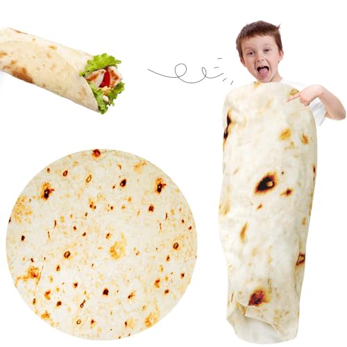 Kids Tortilla Blanket, Burritos Kids Blanket, Taco Blanket Throw for Kids Boy Girl, 49 Inches Food Blanket Funny Gifts for Dog Cat, Soft and Comfortable Flannel Blanket for Bed, Couch or Travel