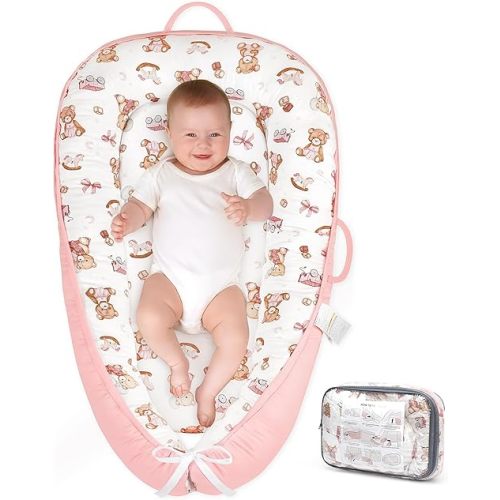 HKAI Baby Lounger - Infant Lounger for Newborn to 24 Months, Soft & Breathable Cotton Baby Nest, Portable Newborn Essentials for Boys & Girls, Cozy Baby Floor Seat for Home & Travel