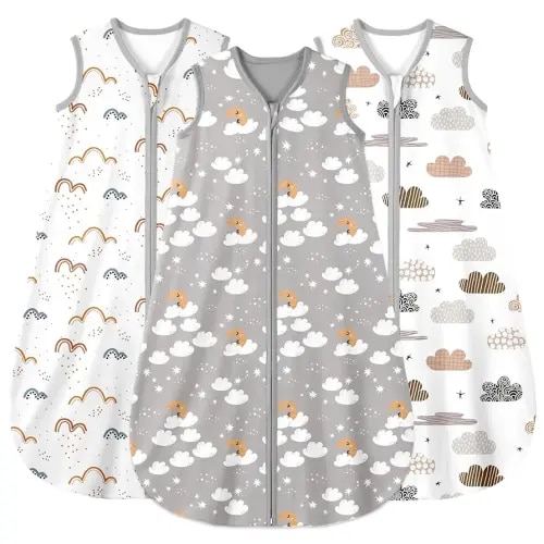 Yoofoss Baby Sleep Sack 0-6 Months Wearable Blanket for Babies 100% Organic Cotton 2-Way Zipper TOG 0.5 Toddler Sleeping Sack 3 Pack, Comfy Lightweight Sleep Sacks