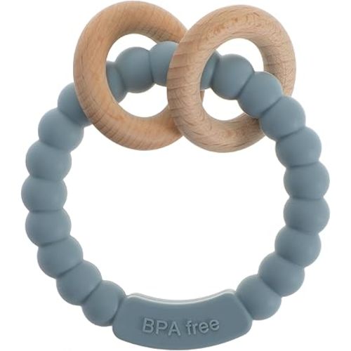 Baby Teether, One Piece Design Silicone & Beech Teething Ring Toy for Babies, BPA Free (Ether)