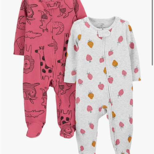 Simple Joys by Carter's Baby Girls' 2-Way Zip Thermal Footed Sleep and Play, Pack of 2