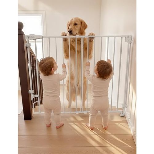 Babelio Removable & No Bottom Bar Baby Gate, 29-43" Hardware Mounted (Drill Needed)| Wide Walk-Thru| Auto-Close Safety Dog/Pet Gate for Stairs & Doorways (White, 29-43" W, 30" H)