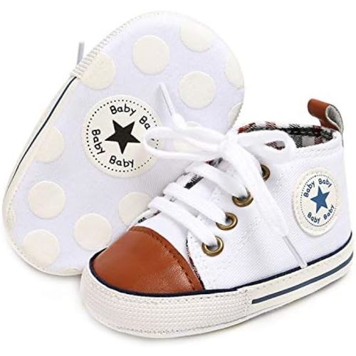 KIDSUN Unisex Baby Boys Girls High Top Sneaker Soft Anti-Slip Sole Newborn Infant First Walkers Canvas Denim Shoes
