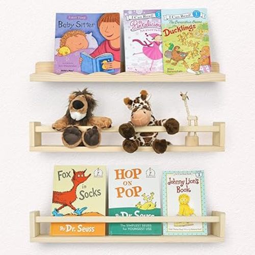 Nursery Book Shelves, Multi-Use Floating Shelves for Wall Set of 3, Wall-Mounted Bookshelves for Living Room and Nursery, Ideal for Books, Toys, Decor Display and Organization, 23.5 Inch