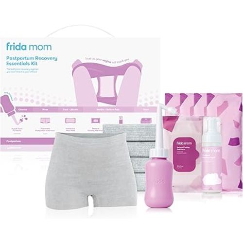 Frida Mom Postpartum Recovery Essentials Kit, Includes Disposable Underwear, Instant Ice Maxi Pads, Perineal Healing Foam, Perineal Healing Pad Liners and Upside Down Peri Bottle (11pc Gift Set)