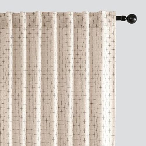 MIULEE Decorative Back Tab Linen Curtains with Geometric Pattern for Living Room Bedroom Farmhouse Rustic Thick Woven Textured Patterned Mudcloth Drapes 96 Inches Long 2 Panels Set, Beige