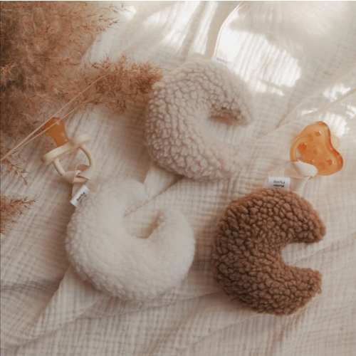 Beige Sherpa Moon pacifier holder, Teddy lovey, Pacifier holder, Moon Paci holder, infant paci holder, Sherpa paci clip, Moon Pacifier Clip