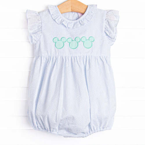 Minted Mouse Applique Ruffle Bubble, Blue Seersucker – Stitchy Fish