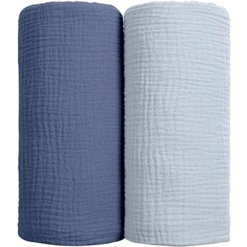 lulumoon Muslin Swaddle Blanket Baby - Cotton Swaddling Blanket Soft Baby Receiving Blanket Neutral 2Pack(Navy)