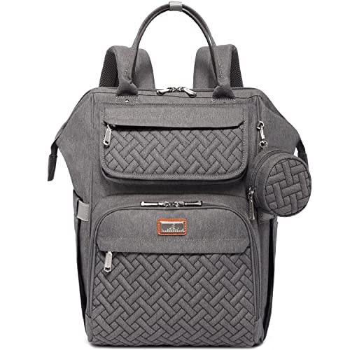 BabbleRoo Diaper Bag Backpack, Multifunction Large Bags with Changing Pad & Stroller Straps & Pacifier Case, Unisex Stylish Travel Back Pack Nappy Changing Bag for Moms Dads (Dark Gray)