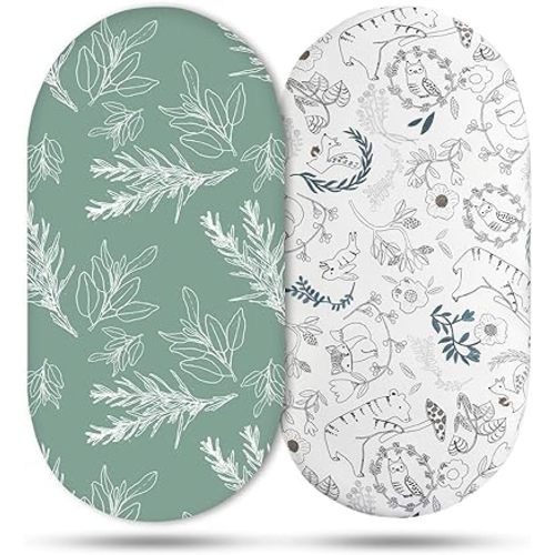 Bassinet Sheets, Bassinet Sheets for Baby Boy and Girl, Bassinet Sheet Neutral, Fit for Rectangle, Round, Oval, Hourglass Mattress, Flexible for Different Bassinet Pad/Mattress 2 Pack