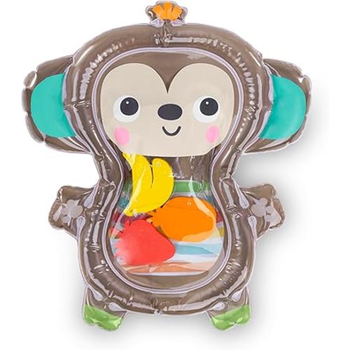 Bright Starts Hungry Monkey Water Mat, Baby Play Mat, Inflatable Sensory Toy for Infants Age 0-6 Months