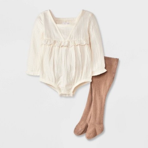 Grayson Mini Baby Girls' Bubble Romper with Tights - Cream/Taupe Newborn