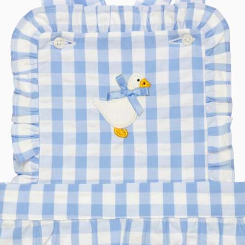 Little Duck Gingham Bib Short, Blue Gingham - Trotters London | Maisonette