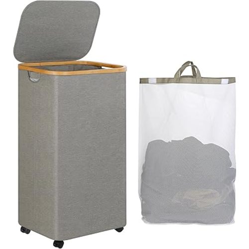 Laundry Hamper with Wheels, Laundry Basket with Lid and Liner Bag, 110L Clothes Hamper for Laundry, for Laundry Room, Bedroom, Dormitory Storage.Grey